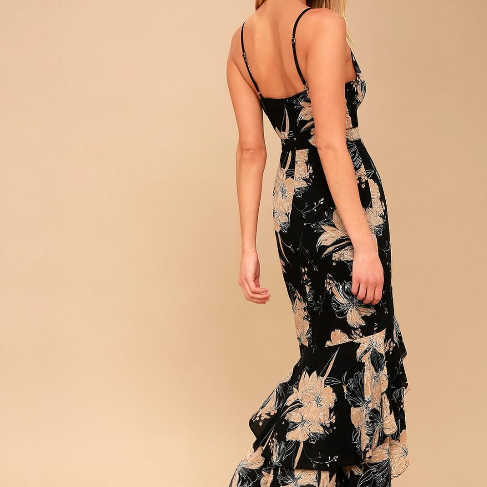 Lulus Womens Darling Daylily Black Floral Print High-Low Maxi Dress - Picture 2 of 10